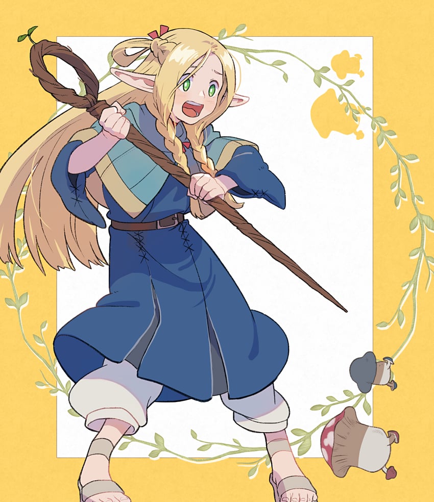 marcille donato and walking mushroom (dungeon meshi) drawn by b-saku