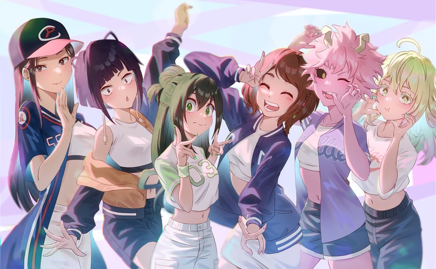 uraraka ochaco, asui tsuyu, yaoyorozu momo, ashido mina, jiro kyoka, and 1 more (boku no hero academia) drawn by matsumotoshinnnosuke