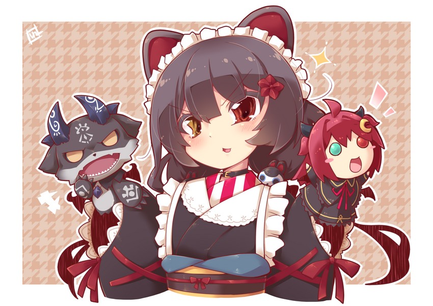 inui toko, yuzuki roa, and debidebi debiru (nijisanji) drawn by reku