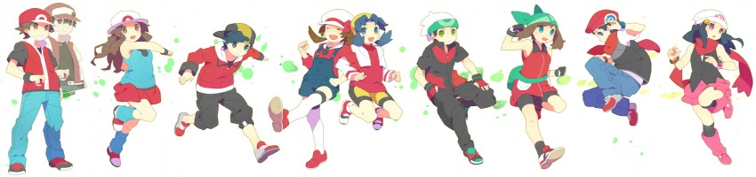 dawn, may, red, ethan, leaf, and 4 more (pokemon and 7 more) drawn by kokemomo_sayakusa