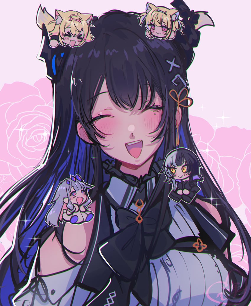 shiori novella, nerissa ravencroft, fuwawa abyssgard, mococo abyssgard, and koseki bijou (hololive and 1 more) drawn by kokomi_(aniesuakkaman)