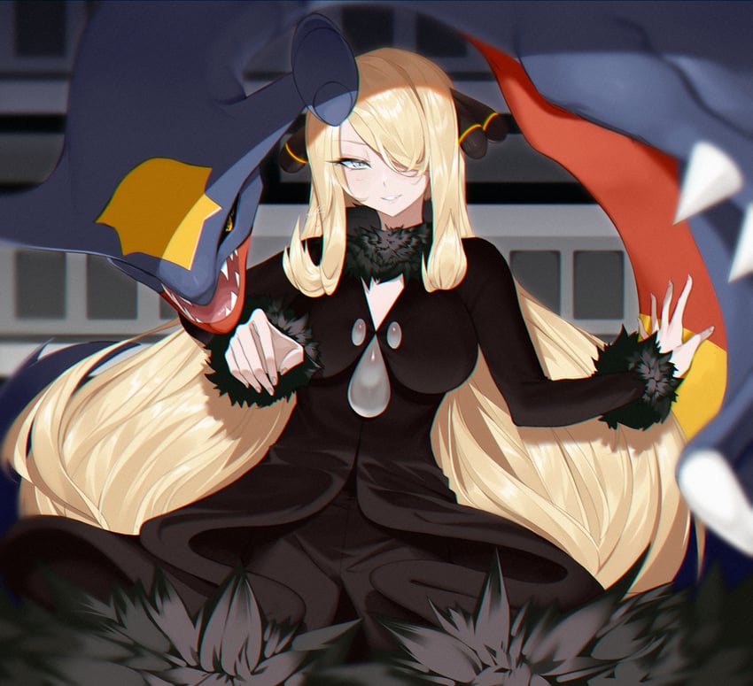 cynthia and garchomp (pokemon and 1 more) drawn by raysricey