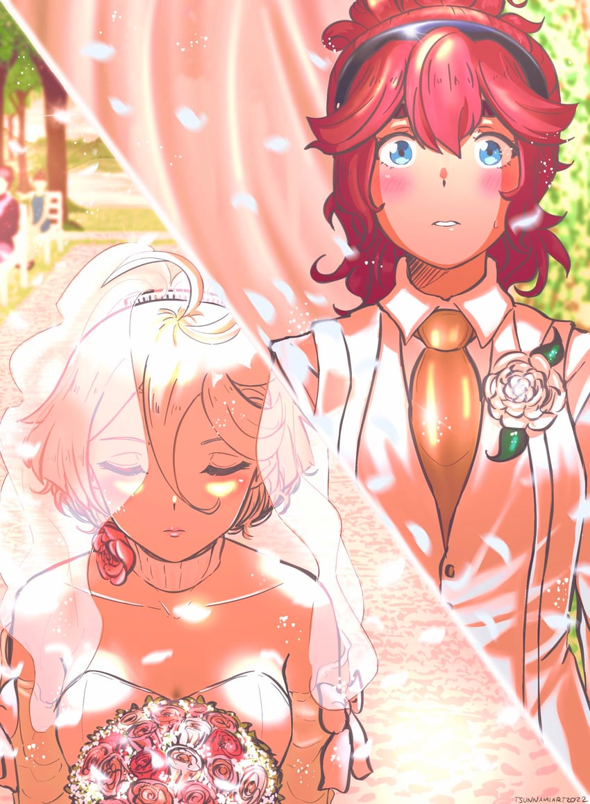 suletta mercury and miorine rembran (gundam and 1 more) drawn by tsunnamiart