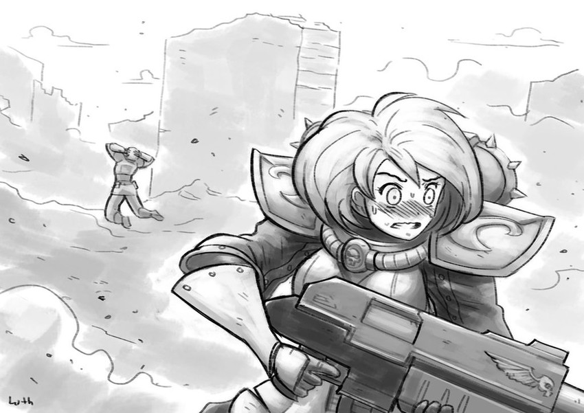 adepta sororitas and astra militarum (warhammer 40k) drawn by lutherniel