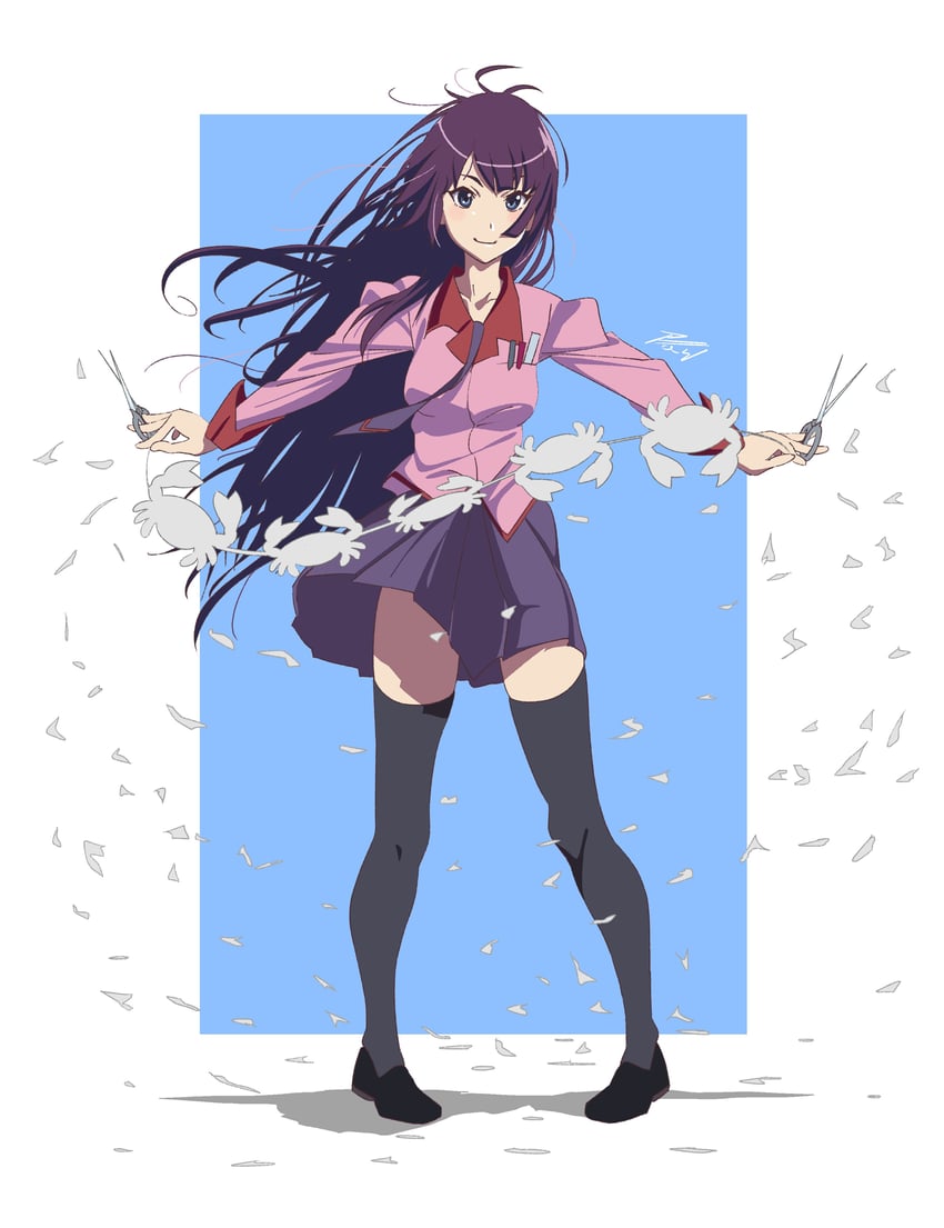 senjougahara hitagi (monogatari and 1 more) drawn by anmi1702