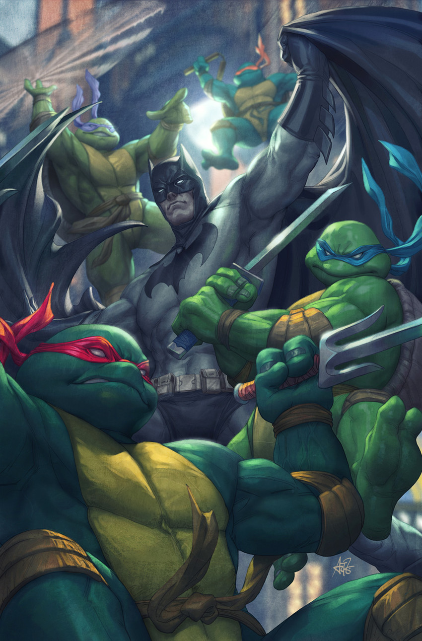 batman, leonardo, raphael, donatello, and michelangelo (dc comics and 2 more) drawn by stanley_lau
