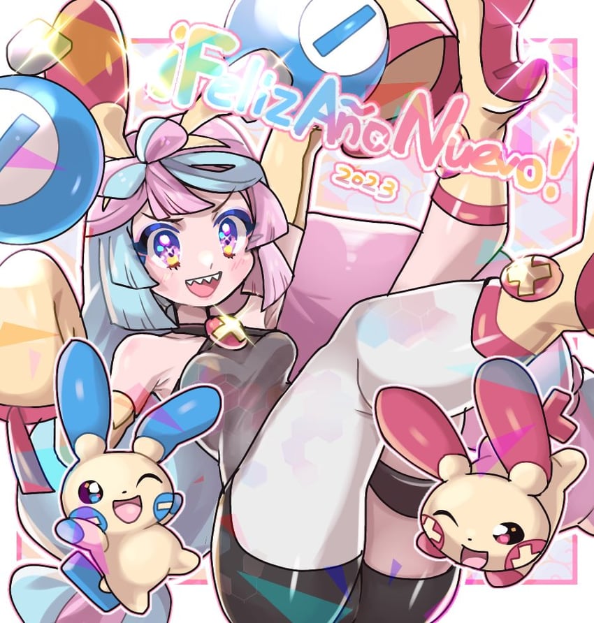iono, minun, and plusle (pokemon and 1 more) drawn by fu_(tk1189227dhy)