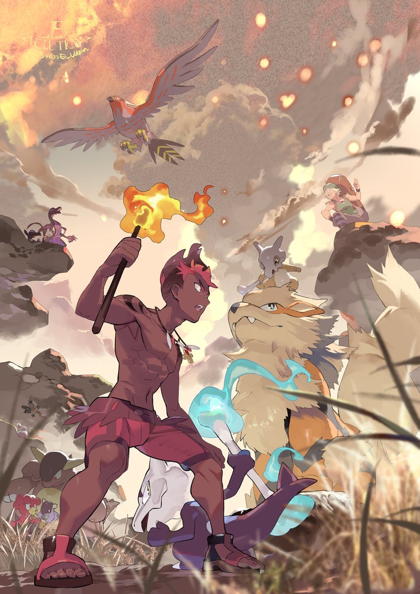 arcanine, kiawe, cubone, talonflame, kangaskhan, and 6 more (pokemon and 1 more) drawn by e_volution