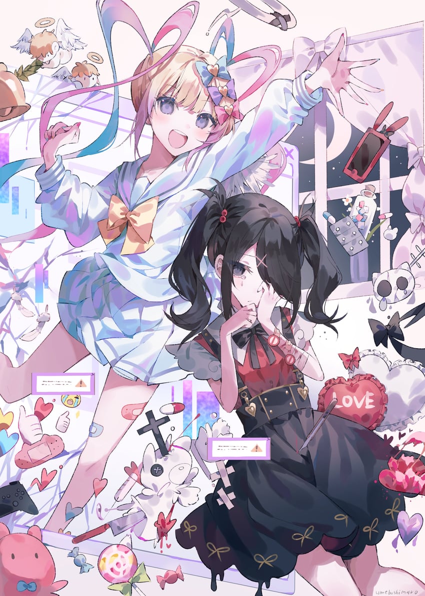 chouzetsusaikawa tenshi-chan and ame-chan (needy girl overdose) drawn by umemaro_(siona0908)