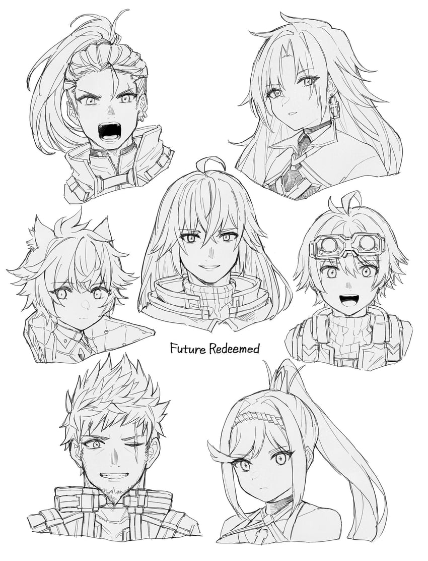 rex, shulk, glimmer, a, na'el, and 2 more (xenoblade chronicles and 2 more) drawn by kinagi_(3307377)