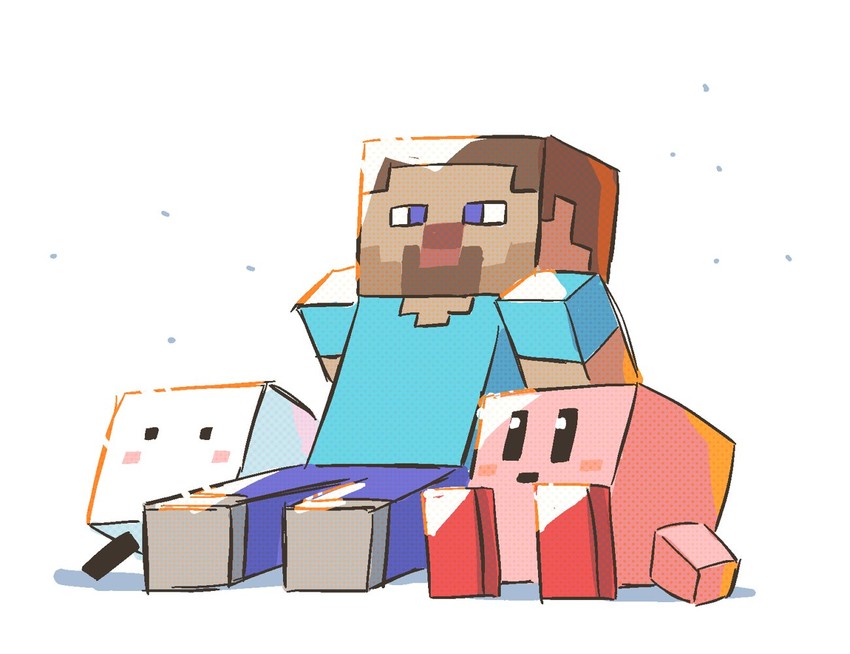 kirby, steve, and qbby (kirby and 4 more) drawn by rariatto_(ganguri)