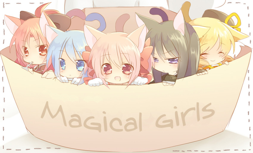 akemi homura, kaname madoka, miki sayaka, sakura kyoko, and tomoe mami (mahou shoujo madoka magica) drawn by nochita_shin