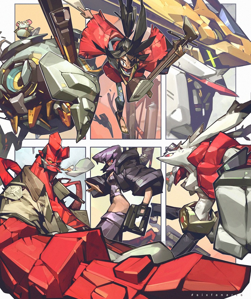 kusanagi motoko, gundam barbatos, hellboy, king kazma, gundam barbatos lupus, and 3 more (gundam and 6 more) drawn by tan_zhi_hui