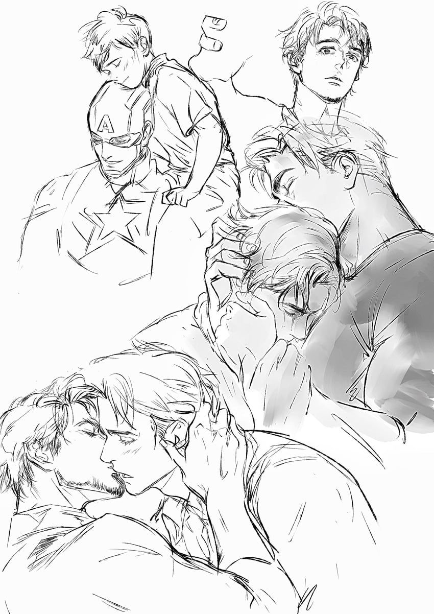 steve rogers, tony stark, and captain america (marvel and 1 more) drawn by malkogromit