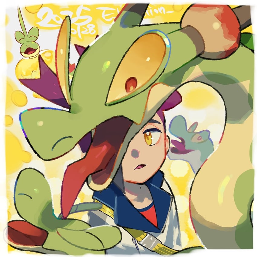 kieran, hydrapple, and dipplin (pokemon and 1 more) drawn by e_volution
