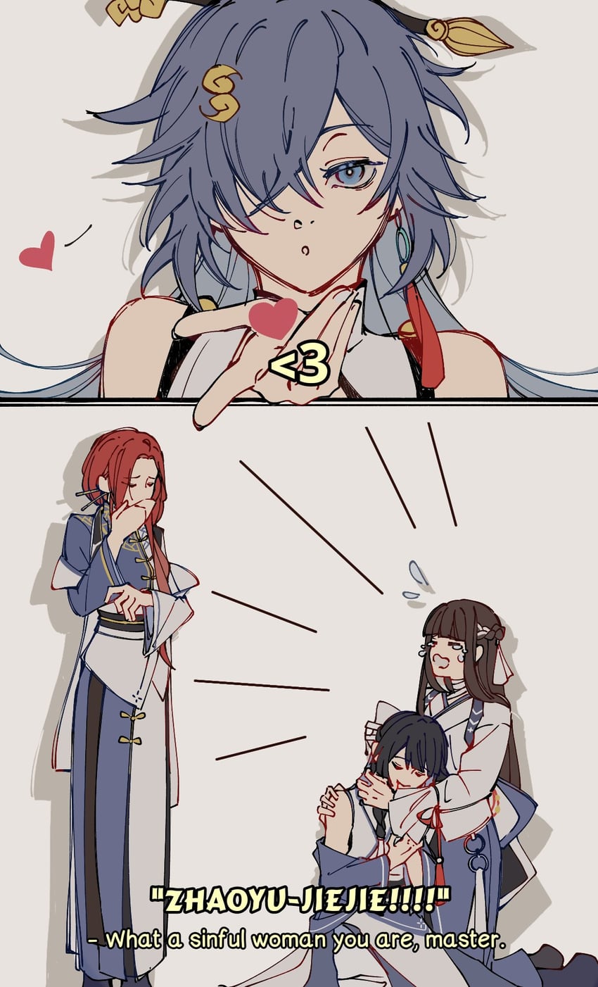 fu hua, lin zhaoyu, su mei, and qin suyi (honkai and 1 more) drawn by par_sato