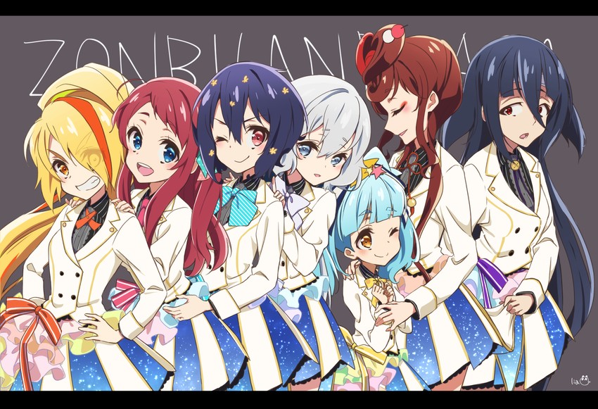 konno junko, minamoto sakura, mizuno ai, nikaidou saki, hoshikawa lily, and 2 more (zombie land saga) drawn by lia_(pandaen)