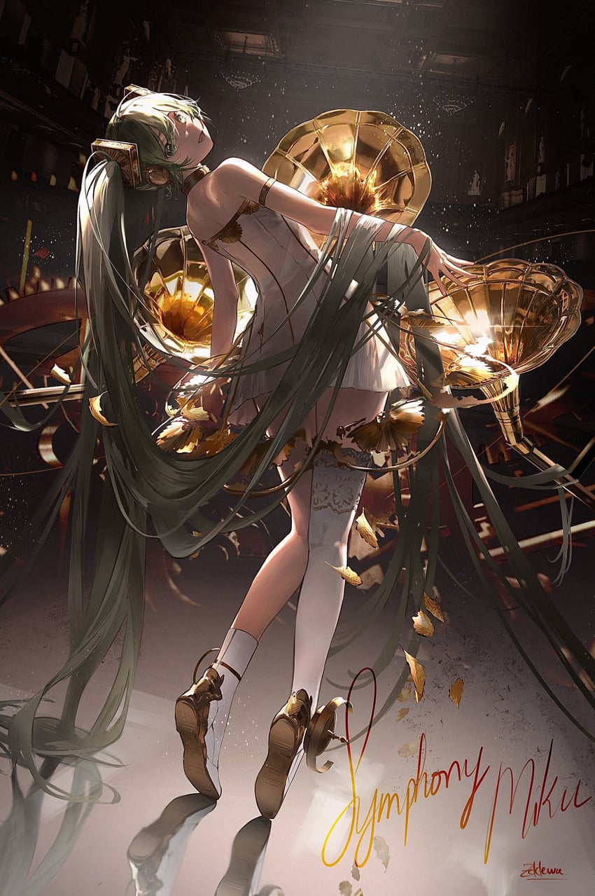 hatsune miku and gramophone miku (vocaloid and 1 more) drawn by zeklewa