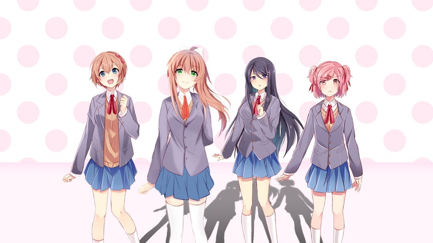 monika, natsuki, yuri, and sayori (doki doki literature club) drawn by kagefumi