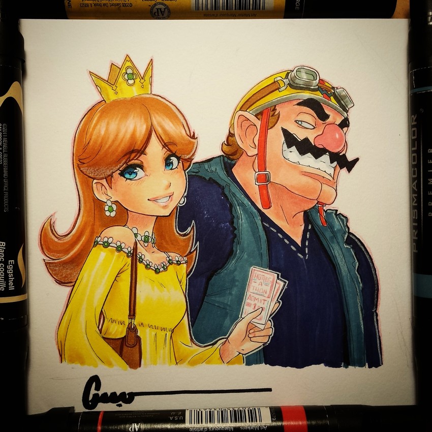 princess daisy and wario (mario and 1 more) drawn by omar_dogan