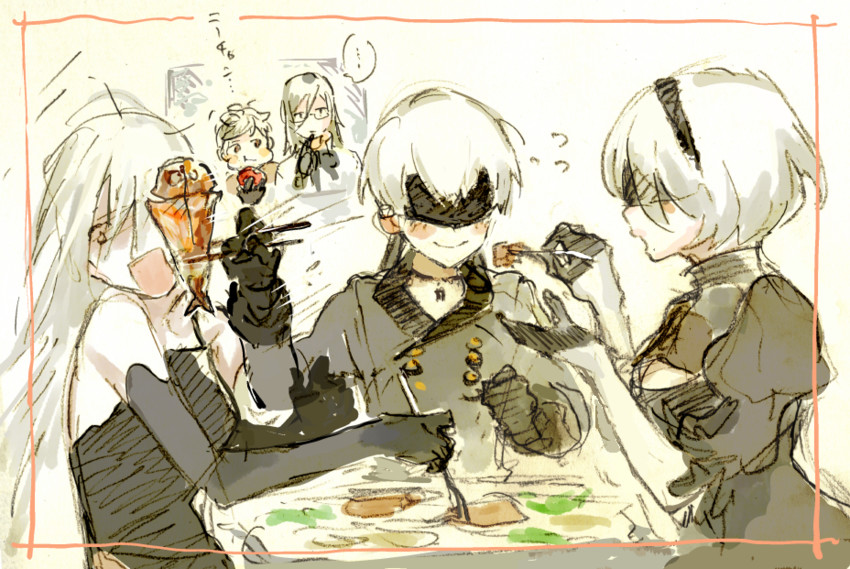 2b, 9s, a2, adam, and eve (nier and 1 more) drawn by logi_bunbukucha
