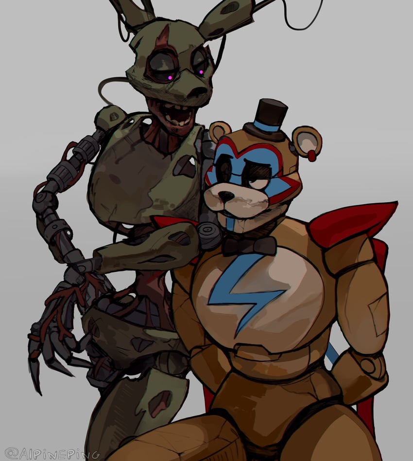glamrock freddy and burntrap (five nights at freddy's and 1 more) drawn by alpineping