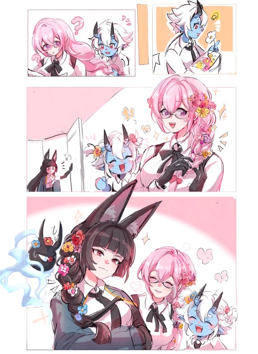 hoshimi miyabi, tsukishiro yanagi, soukaku, and tailless (zenless zone zero) drawn by mikanxo1294