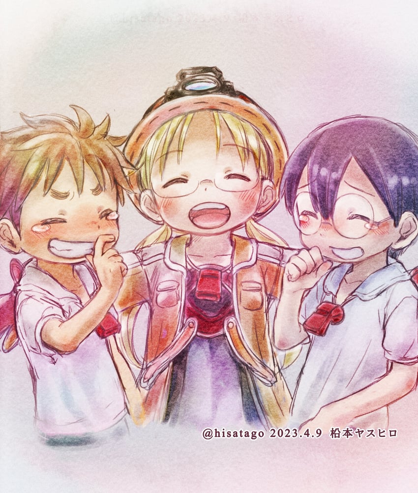 riko, natt, and shiggy (made in abyss) drawn by hisatago