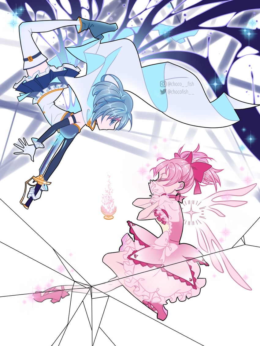 kaname madoka and miki sayaka (mahou shoujo madoka magica) drawn by chocofish