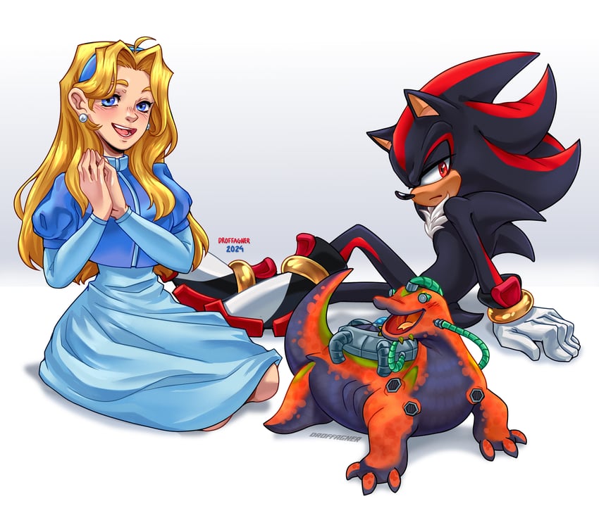 shadow the hedgehog, maria robotnik, and biolizard (sonic) drawn by droffagner