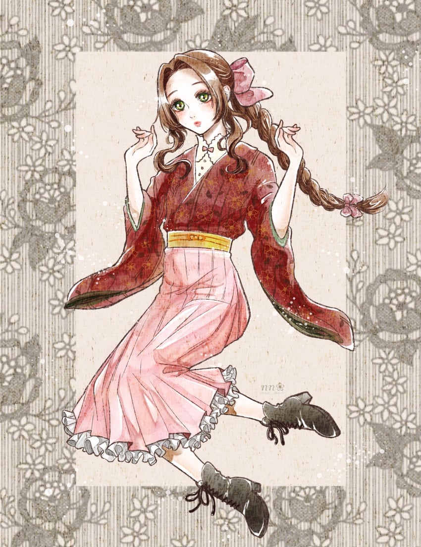 aerith gainsborough (final fantasy and 2 more) drawn by omochi_daisuki