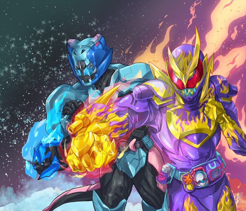 kamen rider revi and kamen rider vice (kamen rider and 1 more) drawn by huujyu