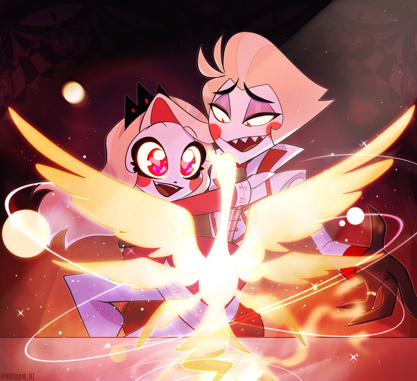 lucifer morningstar and charlie morningstar (hazbin hotel) drawn by hellpple_hz