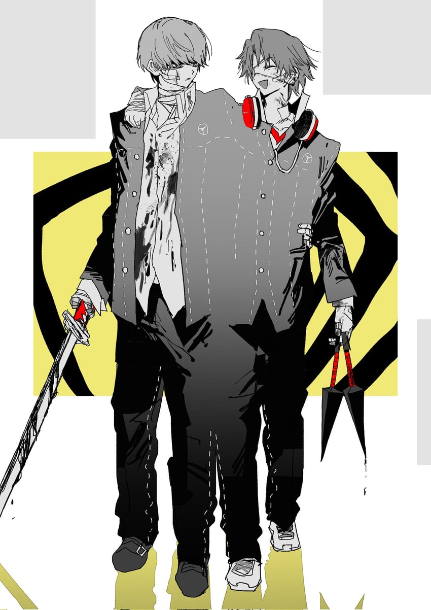 narukami yu and hanamura yousuke (persona and 1 more) drawn by goguma_wagamja
