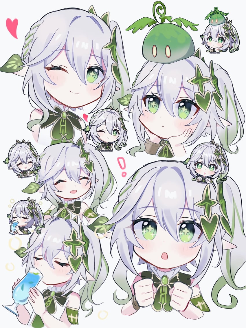 nahida, slime, and dendro slime (genshin impact) drawn by moe_(lmi84)