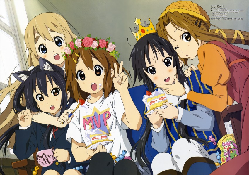 akiyama mio, nakano azusa, hirasawa yui, tainaka ritsu, kotobuki tsumugi, and 2 more (k-on! and 2 more) drawn by muta_ryouhei