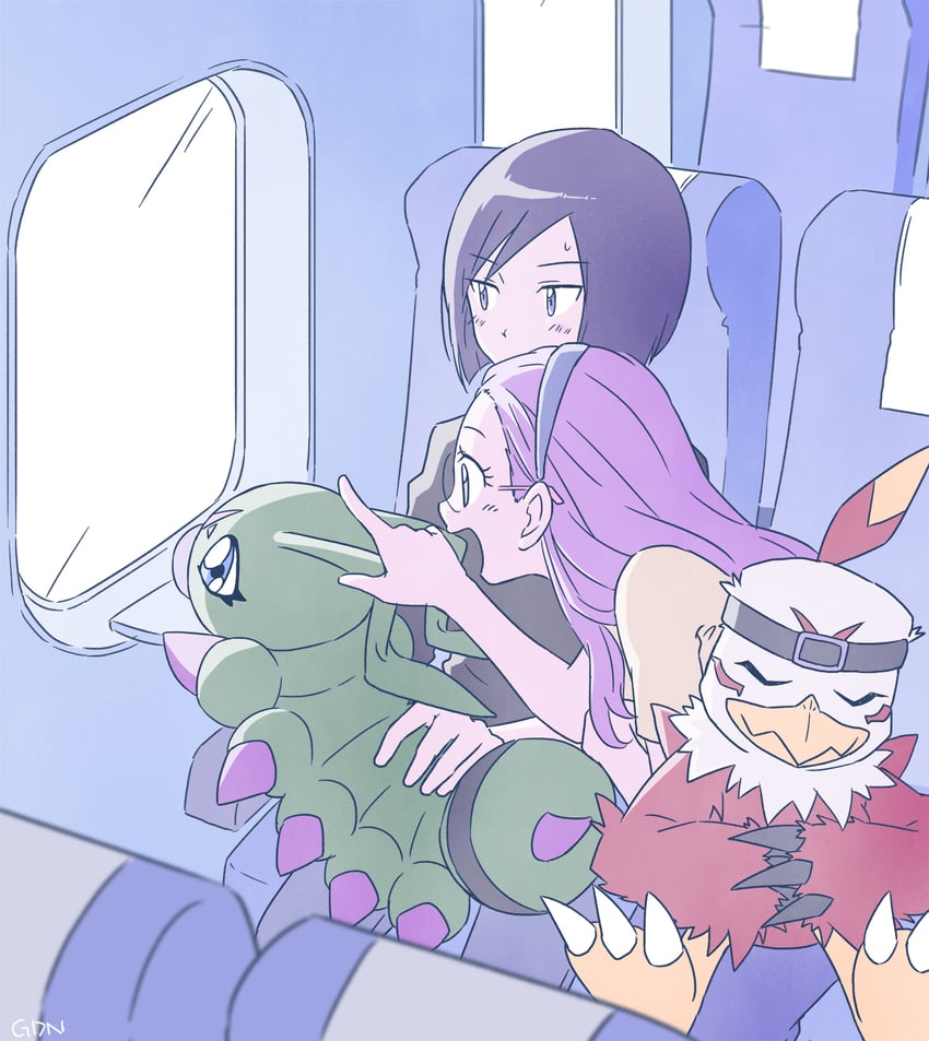 inoue miyako, ichijouji ken, wormmon, and hawkmon (digimon and 1 more) drawn by gdn0522