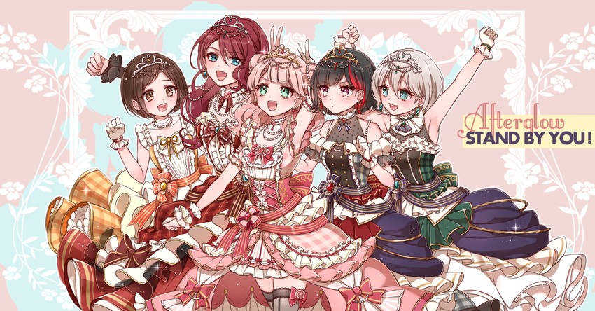 mitake ran, aoba moca, uehara himari, udagawa tomoe, and hazawa tsugumi (bang dream!) drawn by mamaloni