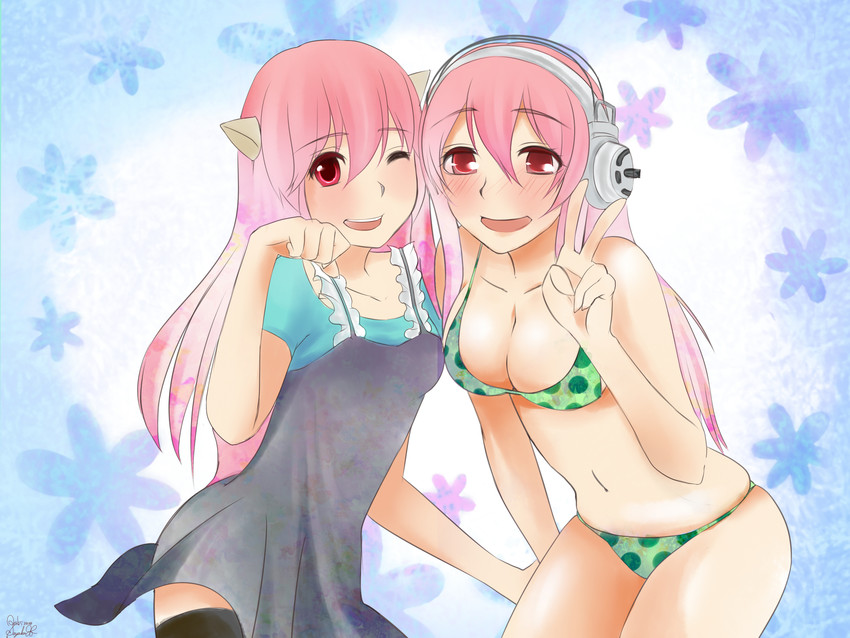 super sonico, lucy, and nyuu (nitroplus and 1 more) drawn by saya_(orangebunny)