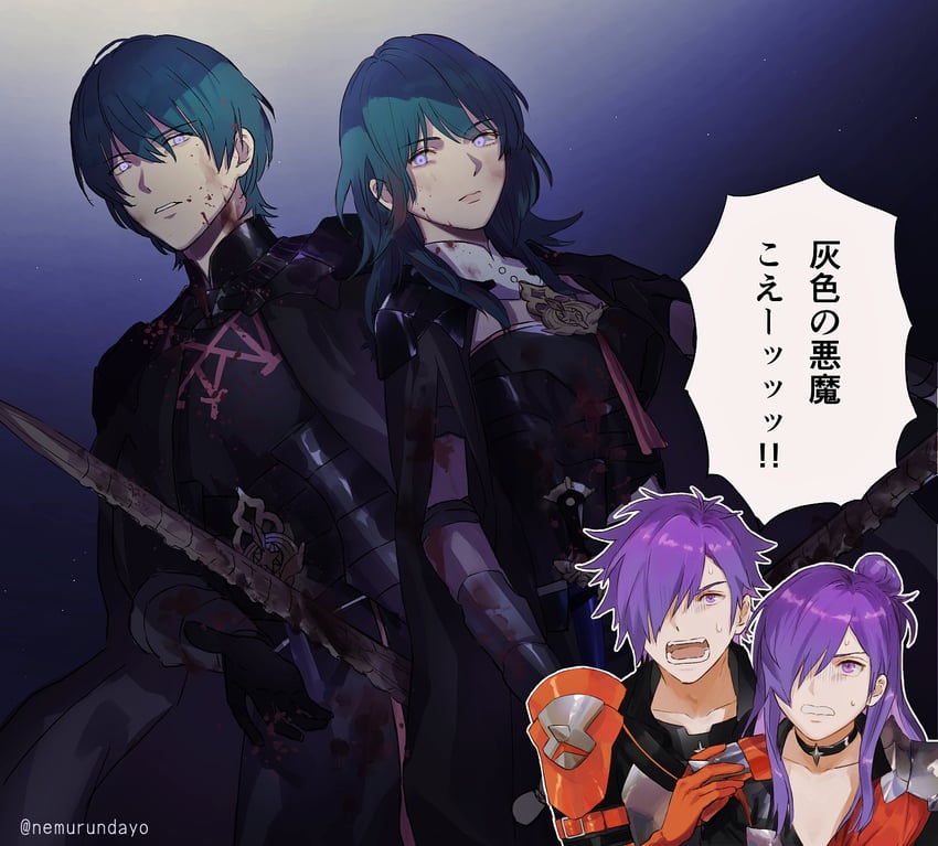 female byleth, male byleth, female shez, and male shez (fire emblem and 2 more) drawn by nmr_(nemuro)