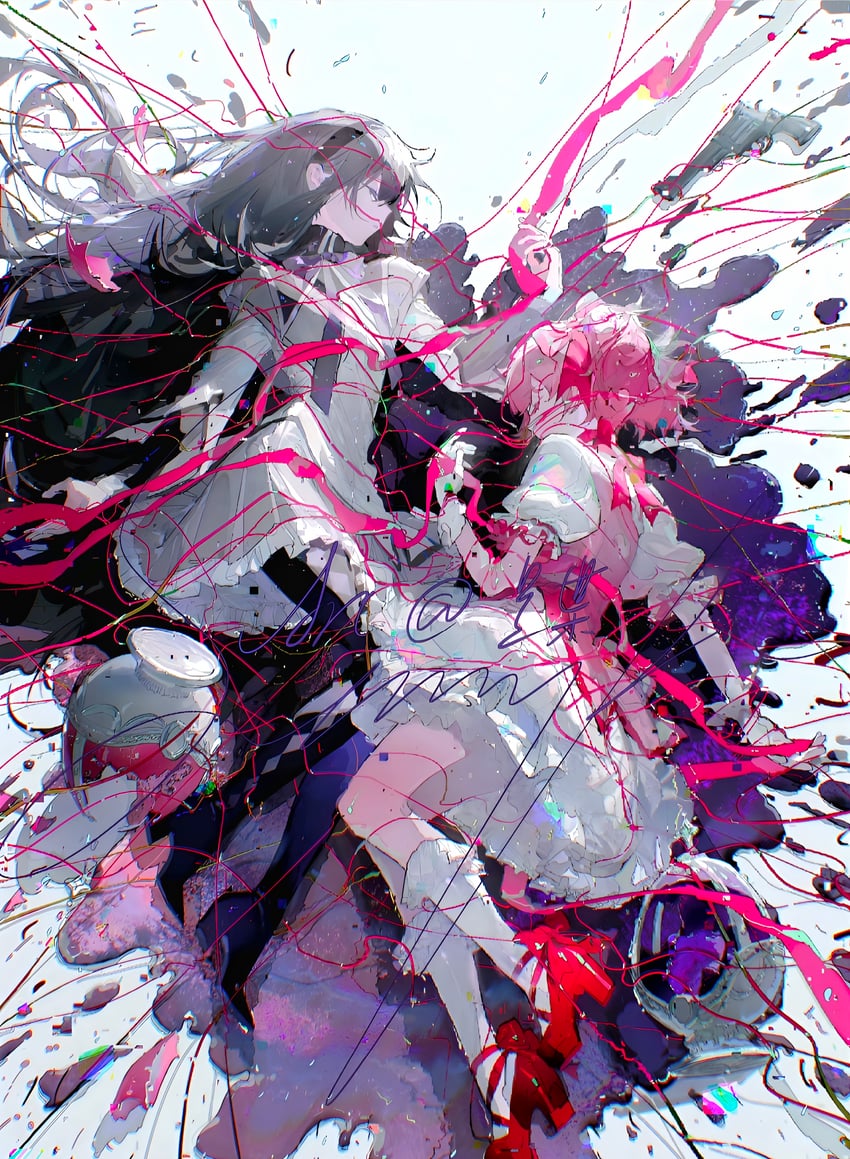 akemi homura and kaname madoka (mahou shoujo madoka magica) drawn by die_(weibo_5986913615)
