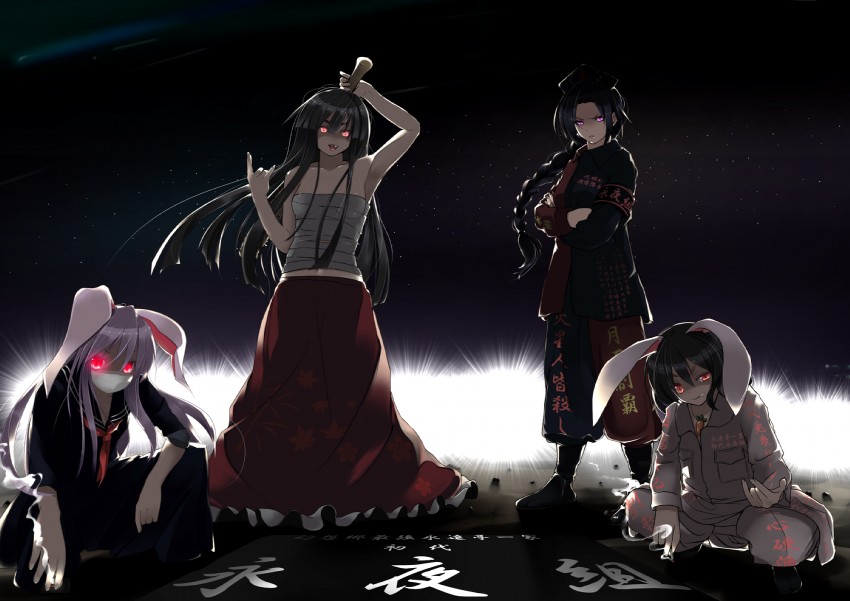reisen udongein inaba, houraisan kaguya, inaba tewi, and yagokoro eirin (touhou) drawn by manimani_(unagi)