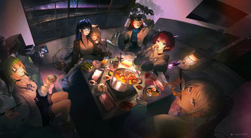 ouro kronii, nanashi mumei, hakos baelz, ceres fauna, tsukumo sana, and 1 more (hololive and 1 more) drawn by blep_(vhpl2207)