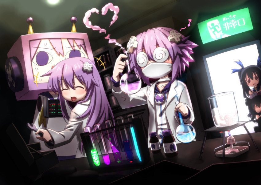 neptune, noire, nepgear, uni, and nepgyaa (neptune and 1 more) drawn by mizunashi_(second_run)