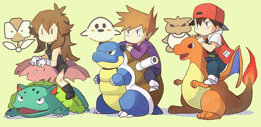 red, blue oak, charizard, green, venusaur, and 4 more (pokemon and 1 more) drawn by danchi_(pomechize)
