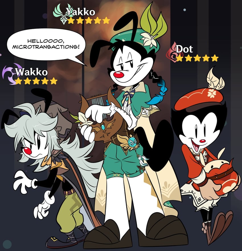 venti, klee, dodoco, razor, dot warner, and 2 more (genshin impact and 1 more) drawn by edtertainerd
