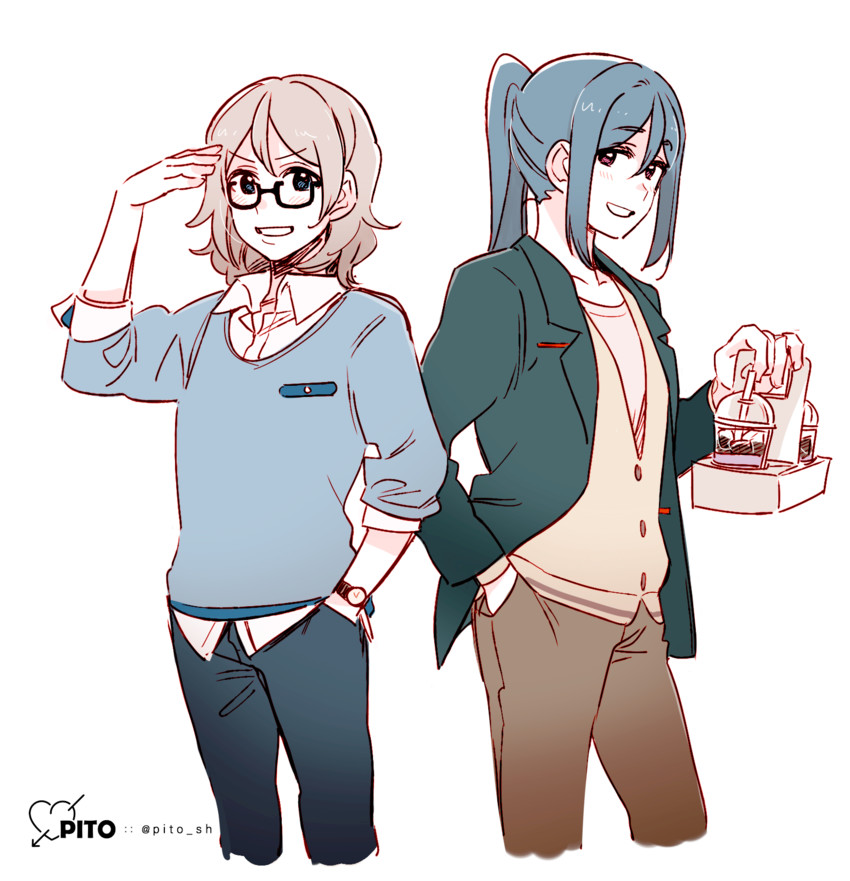 watanabe you and matsuura kanan (love live! and 1 more) drawn by pito_(sh02327)