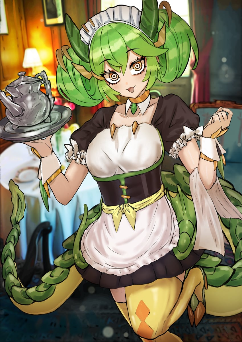 parlor dragonmaid (yu-gi-oh!) drawn by adeshi_(adeshi0693119)
