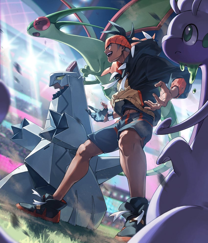 raihan, flygon, goodra, and duraludon (pokemon and 1 more) drawn by cocodar
