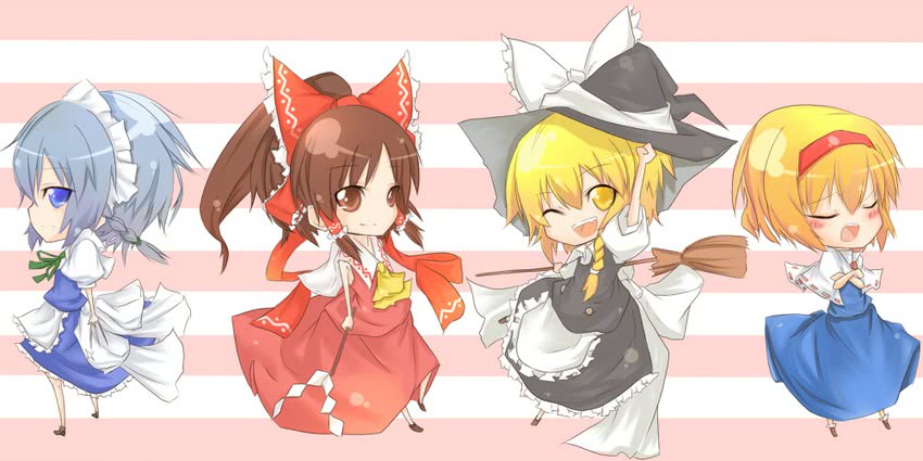 hakurei reimu, kirisame marisa, izayoi sakuya, and alice margatroid (touhou) drawn by sasaki_kouhei